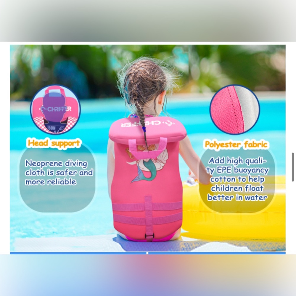 NWT Toddler white and pink Swim Vest Life jacket Adjustable Size guide in photos - Picture 7 of 13